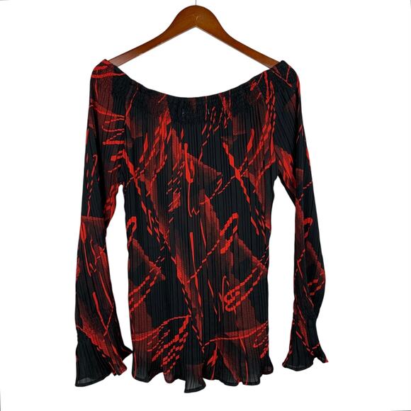 Dress-U-II by Sharon Blouse Tunic Micro Pleats Black Red Long Sleeve Women's 1X - Picture 5 of 7